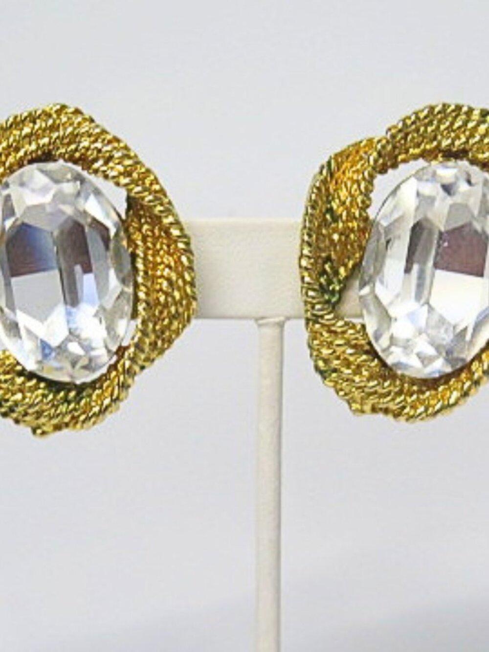 Vintage Gold Tone Crystal Statement Clip-On Earrings - Picture 3 of 7
